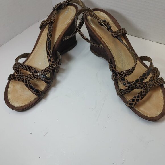 ROCKPORT Snake Print Slip-On Strappy Wedge Sandals Summer Shoes Black Brown 9M - Picture 3 of 9